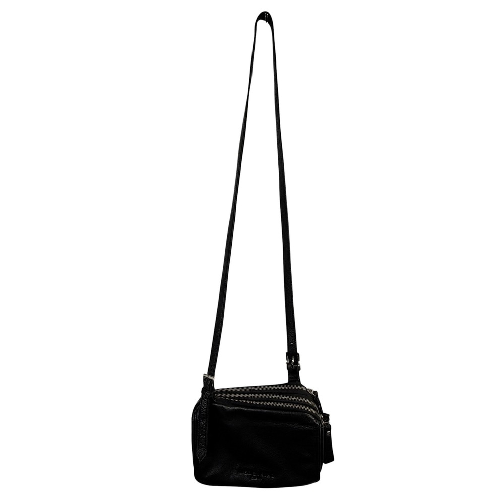Liebeskind Berlin Black Pebbled Leather‎ Triple Zip Crossbody Bag Womens Small